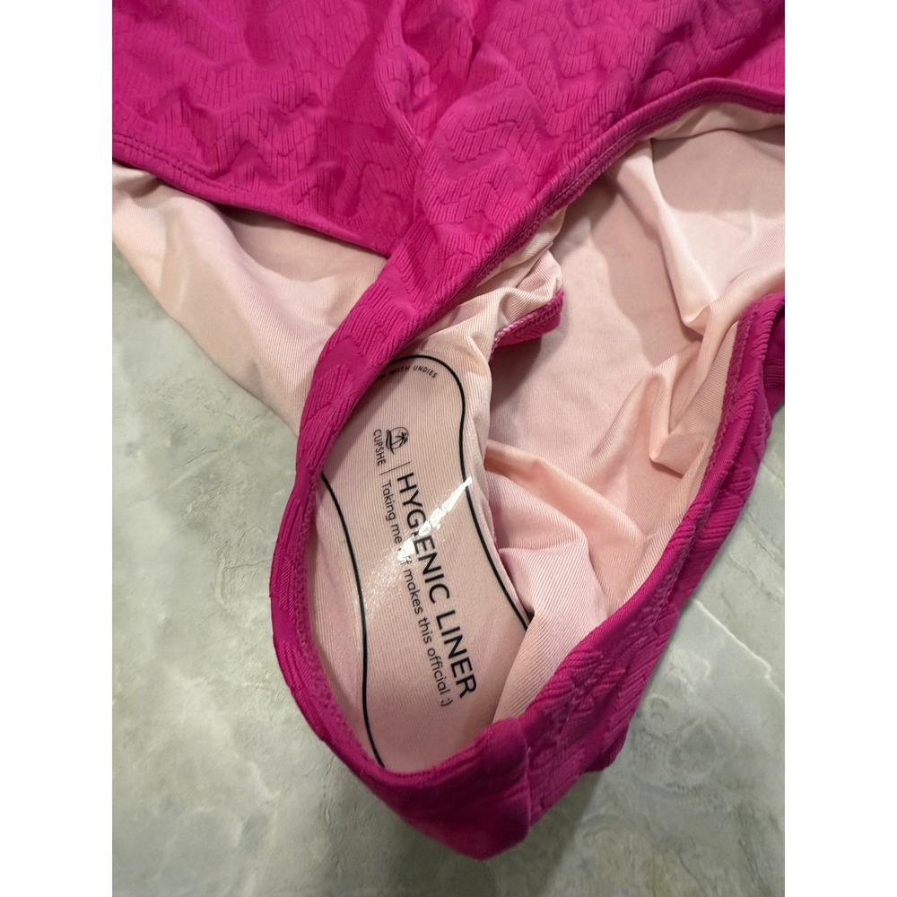 CupShe Pink Swimsuit Criss Cross Lace Up Back Sweetheart Neck Textured L - Picture 6 of 13